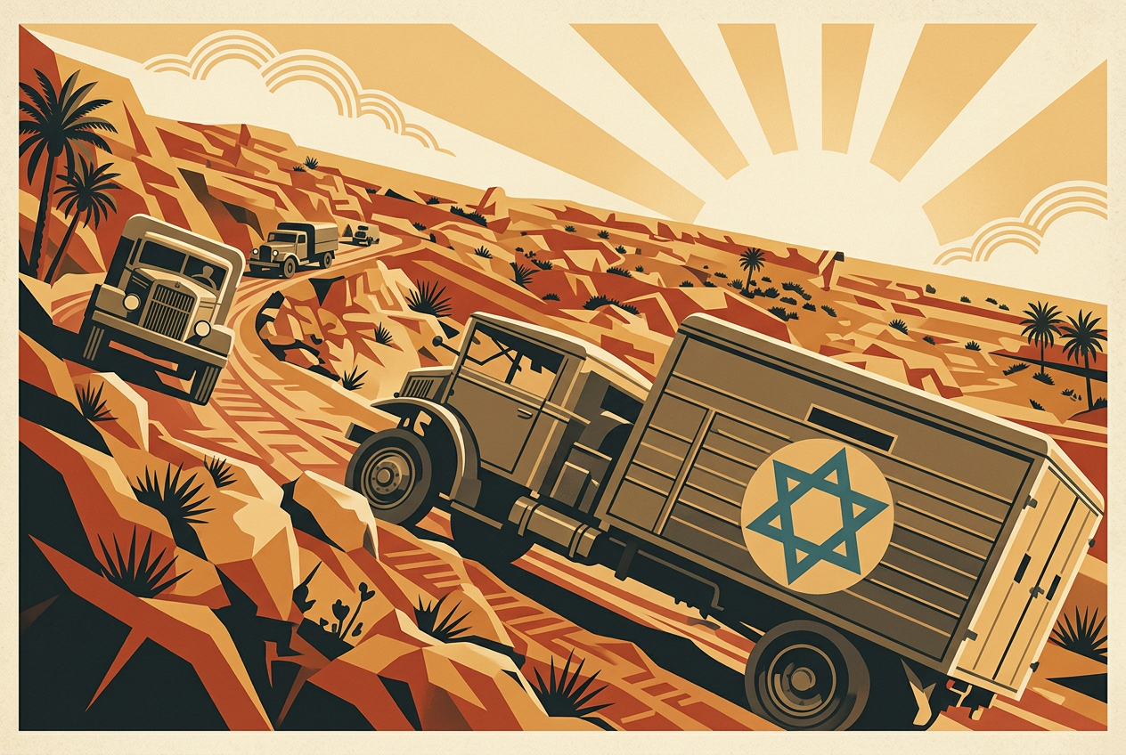A convoy of trucks climbing the Burma Road in 1948
