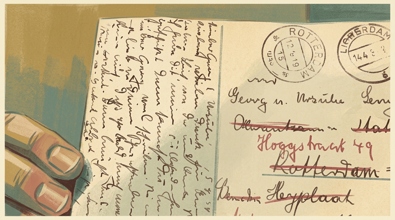 A handwritten letter with its original handwriting, address, and postal marks