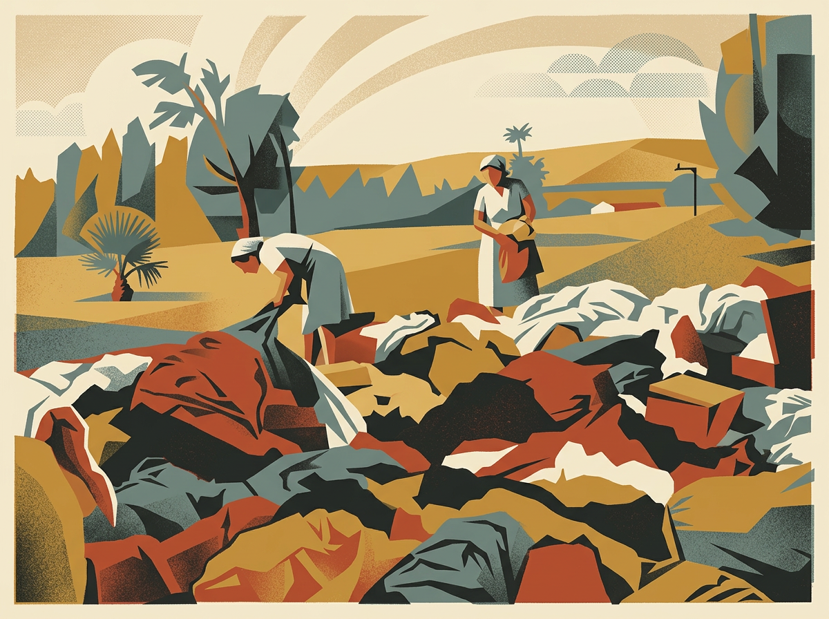 Kibbutz laundry strewn about after the British raid