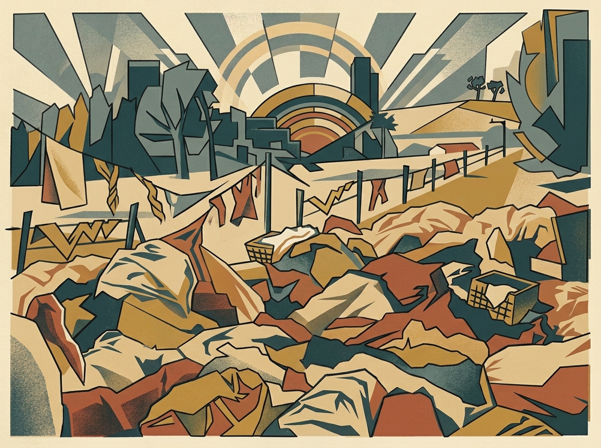 Kibbutz laundry strewn about after the British raid