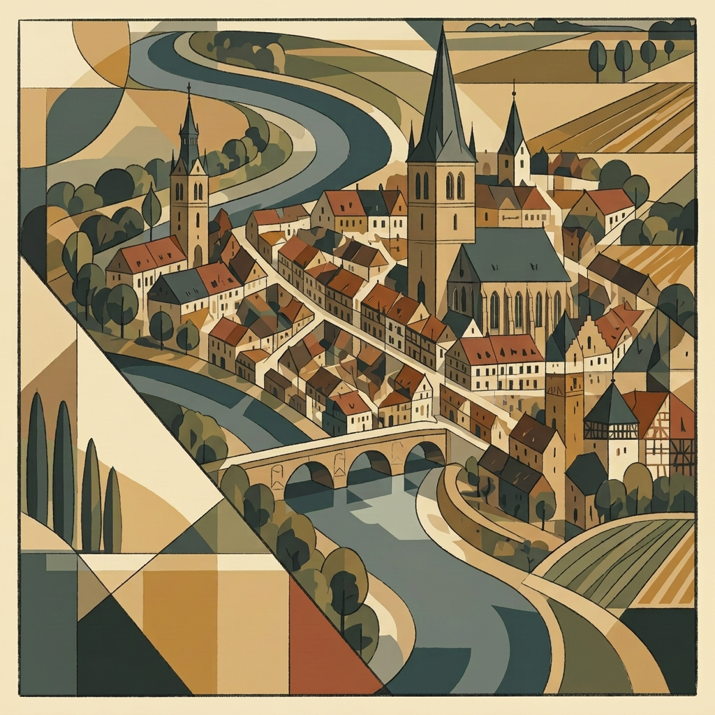 An art deco stylized map of Lippstadt and its surrounding Westphalia towns, rendered in cream, terracotta, ochre, and teal-grey