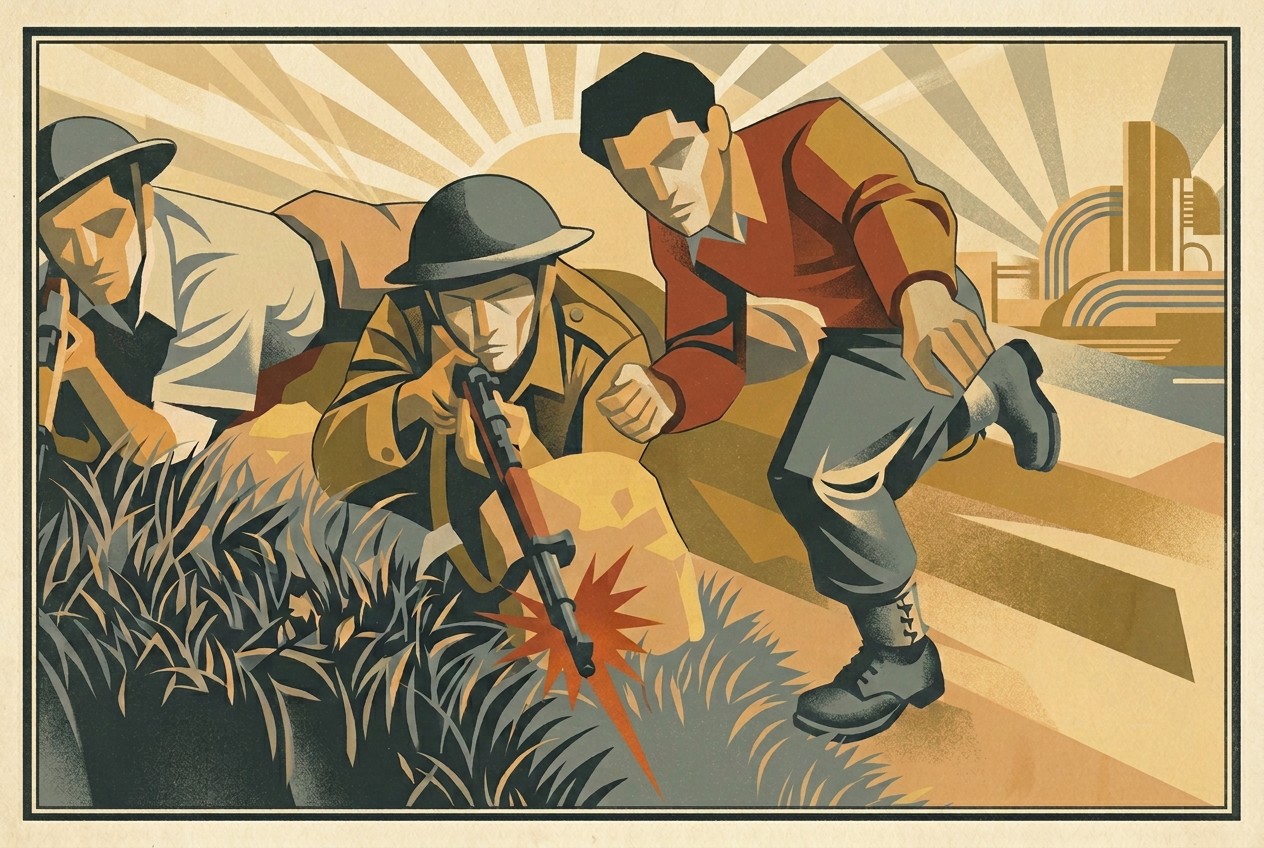 Palmach fighters prone in the field