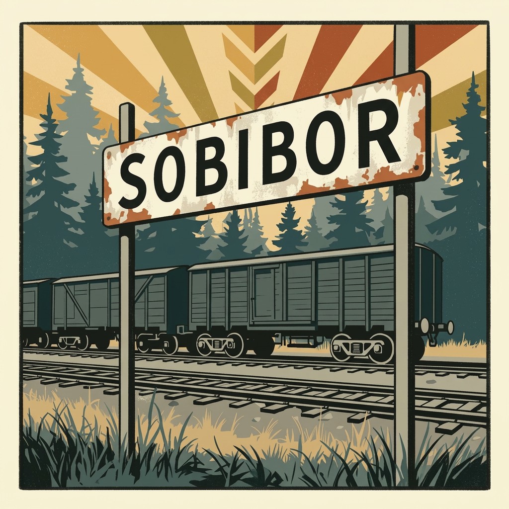 Weathered railway sign reading SOBIBOR