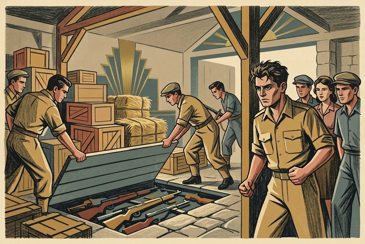 Members of the underground uncover a hidden weapons cache