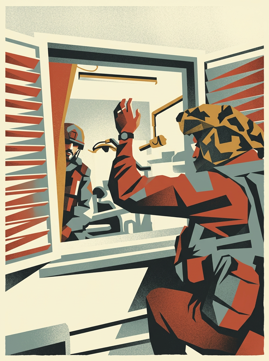 IDF soldiers at a Nahal Oz dental clinic window
